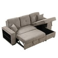 thumbnail image 3 of Canddidliike 104" Reversible L-Shape 3 Seat Sectional Couch, Pull Out Sleeper Sofa with Storage Chaise and 2 Stools for Living Room Furniture Set, Brown, 3 of 11