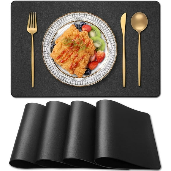 Black PVC Placemats Set of 4 - Heat Resistant, Easy to Clean