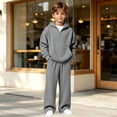 thumbnail image 2 of RMGVDSD Boys Clothes 2 Piece Fashion Fall Outfits Quarter Zip Hoodie Sweatshirts Wide Leg Sweatpants Solid Color Sweatsuit Sets With Pockets 10-11 Years, 2 of 7