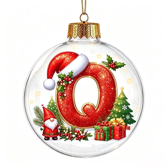 Lilgiuy Letter Christmas Hanging Ball, 3.15" Mini Initial Scene Hanging Ornament with Warm LED Lights, Festive Keepsake for Tree, Mantel & Christmas Party Decor (Q)
