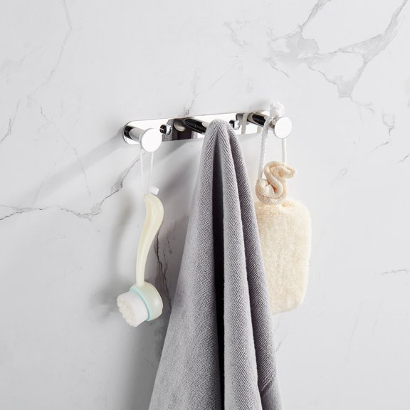 Towel Hook Wall Mounted Polishing Stainless Steel Towel Robe Coat Rack Rows of Three Hooks Bathroom Accessories for Home Storage Organization