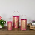 thumbnail image 3 of Northlight Set of 3 Fuchsia Pink and Gold Floral Laser-Cut Pillar Candle Lanterns, 3 of 6