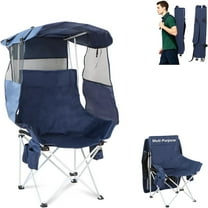 Folding Camping Chairs Canopy Outdoor: Sports Portable Beach Chair with Canopy-Lawn Beach Chairs with Umbrella for Adults-Camping Chair with Shade for Fishing Camp Heavy Duty (Regular, Navy Blue)