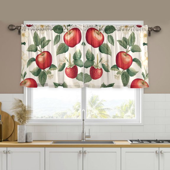 Yayeee Kitchen Curtains Set of 2 Light Filtering 57"x24" Over Sink Window Panels, Apples Flower Pattern