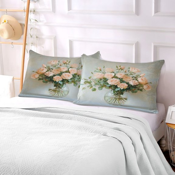 Pillow Case Plush Pillow Cute Blush Roses Painting Case standard size/King size/Queen size Bed Pillow Pillowcases