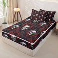 thumbnail image 2 of Homewish Hipple Death Skull Zipper Queen Comforter Set with Fitted Sheet and 2 Pillowcases,Grunge Red Flowers Zipper Bedding Set,Happy Halloween Bed Set,Black Reversible,4pcs, 2 of 8