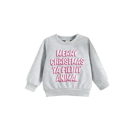 

Sunisery Christmas Kids Little Boys Girls Christmas Pullover Tops Letter Print Long Sleeve O-Neck Loose Autumn Sweatshirt Gray 4-5 Years