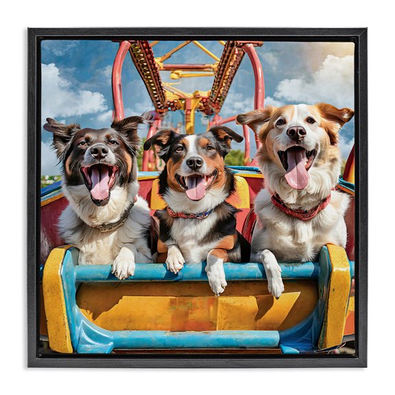 Stupell Industries Amusement Park Dogs Animals Painting Black Floater Framed Canvas Art Print Wall Art, 18 x 18
