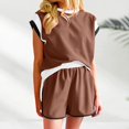 thumbnail image 2 of RMGVDSD Women 2 Piece Outfits Summer Sports Suit Round Neck Short Sleeve Tops Blouses And Shorts Sets With Pockets Stylish Women Shorts Suit, 2 of 6