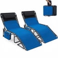 thumbnail image 1 of Multifunctional Reclining Garden Chair-Foldable with Side Pockets & Removable Pillow,Adjustable Backrest-Lightweight and Portable,Suitable for Outdoor Use,Beach, Pool,and Camping-Set of 2,Blue, 1 of 7