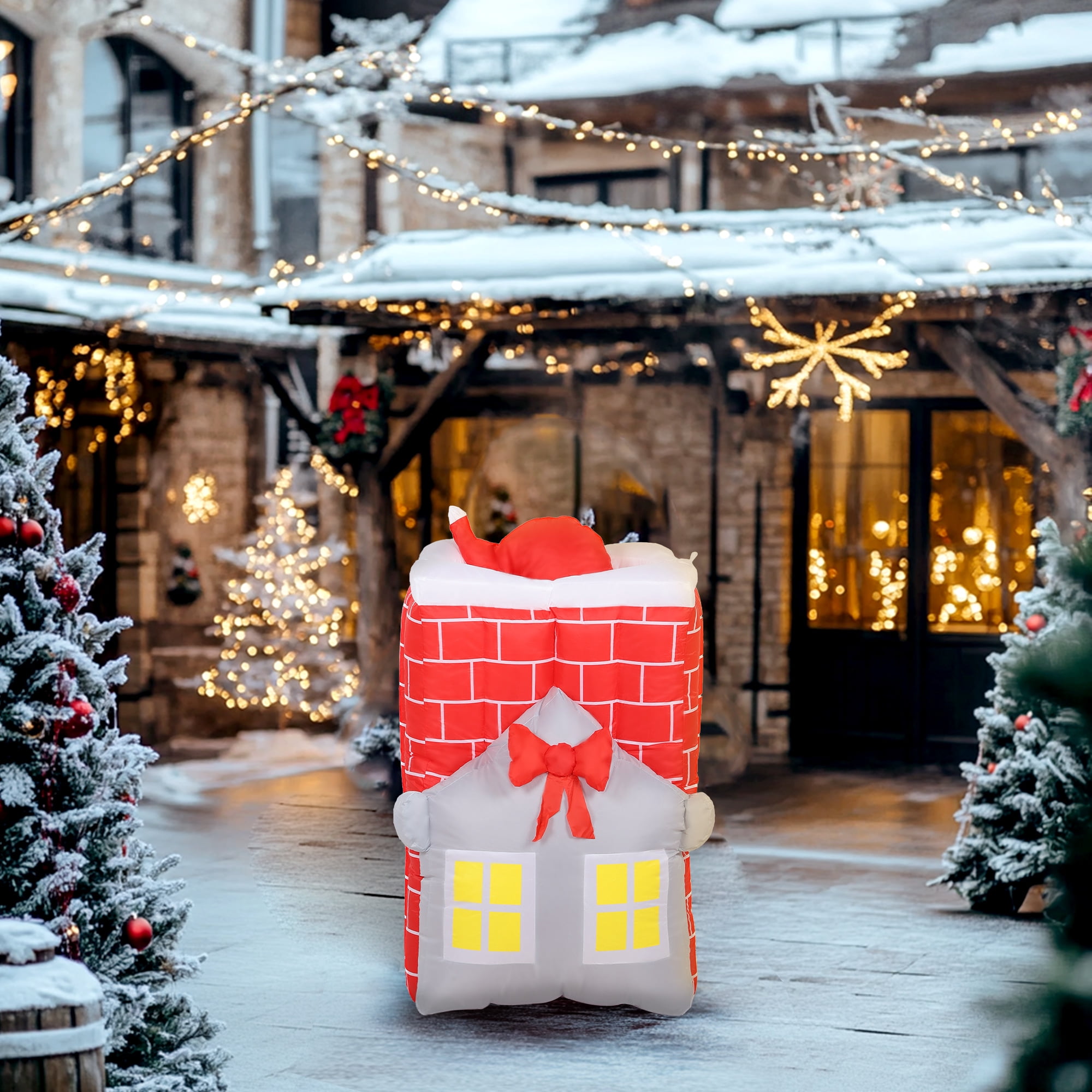 Dynamic Santa Claus Inflatable Rising from Chimney with LED Lights Outdoor Yard Christmas Decoration
