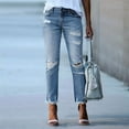 thumbnail image 3 of Women'S Ripped Jeans Straight Leg Distressed Boyfriend Denim Pants Light Blue S, 3 of 6