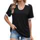 thumbnail image 1 of Camisetas de Corta con Cuello en U para Mujer, Blusas de Verano con Contraste, Camisas Informales de Negocios, Camisetas Holgadas. Negro XXL, 1 of 9