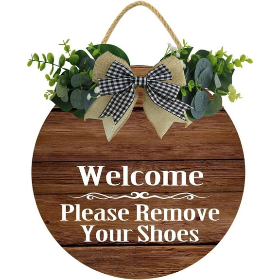 Eveokoki 12" No Shoes Sign, Welcome Please Remove Your Shoes Wood Door Sign For Dining Break Room,Food Kitchen,Office Work,Wood Sign,Business Sign