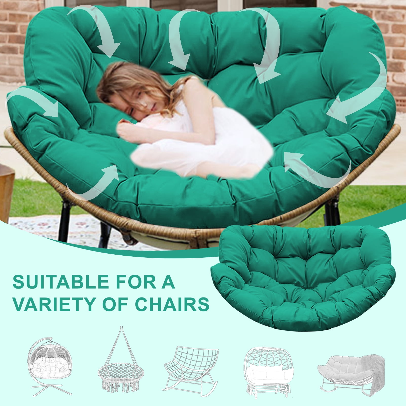 XXLYY Outdoor Rocking Chair Cushions – 6.3" Thick Waterproof Papasan Egg Chair Pad with Ties, Comfortable Round Seat Cushion for Living Room, Patio, Porch, or Balcony