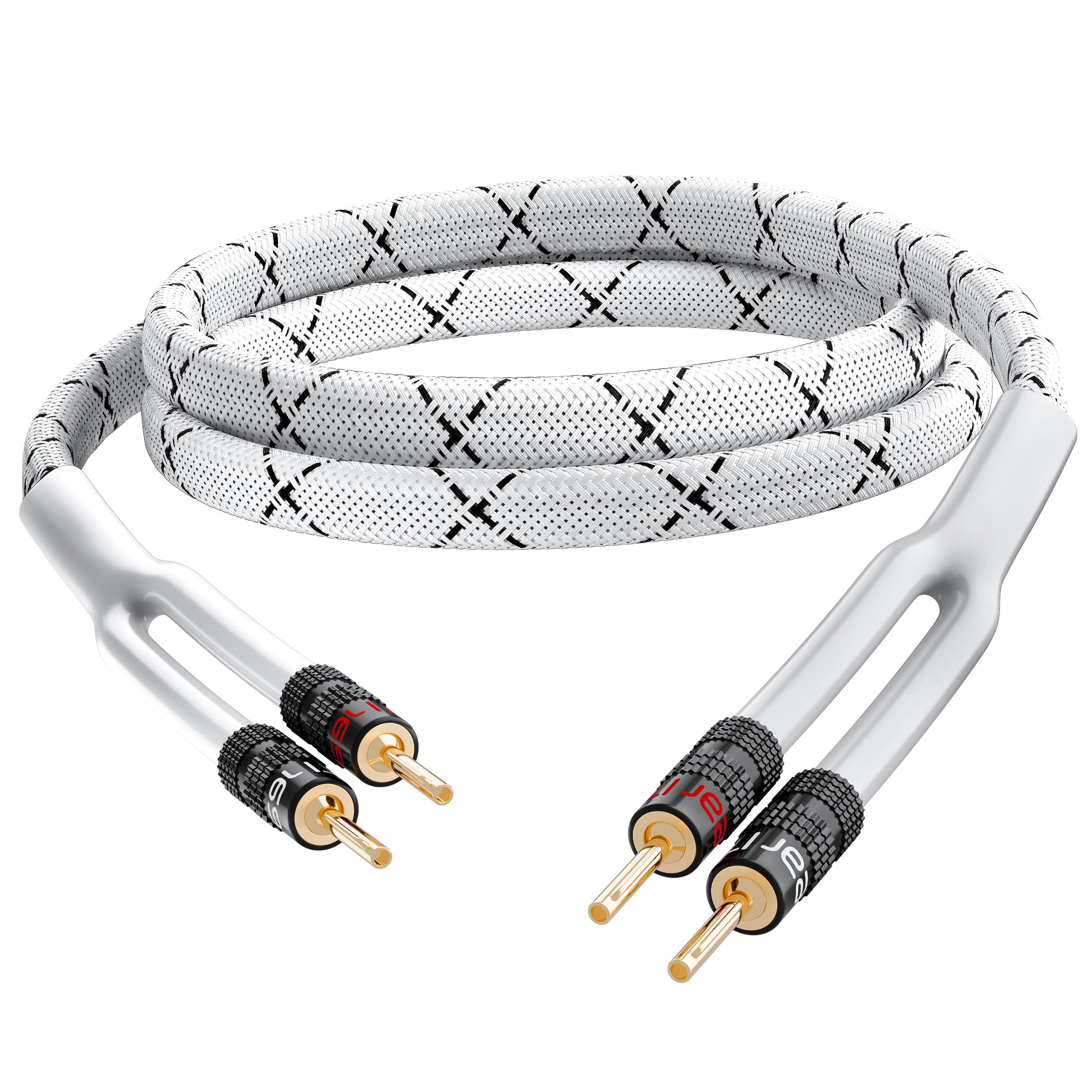 GearIT 12AWG Speaker Cable Wire with Gold-Plated Banana Tip Plugs (3 Feet) In-Wall CL2 Rated, Heavy Duty Braided, 99.9% Oxygen-Free Copper (OFC) - White, 3ft - image 1 of 7
