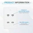 thumbnail image 4 of Cat 6 Ethernet Wall Plate, 4 Port RJ45 Key-stone Jack Wall Plates, White, 4 of 6