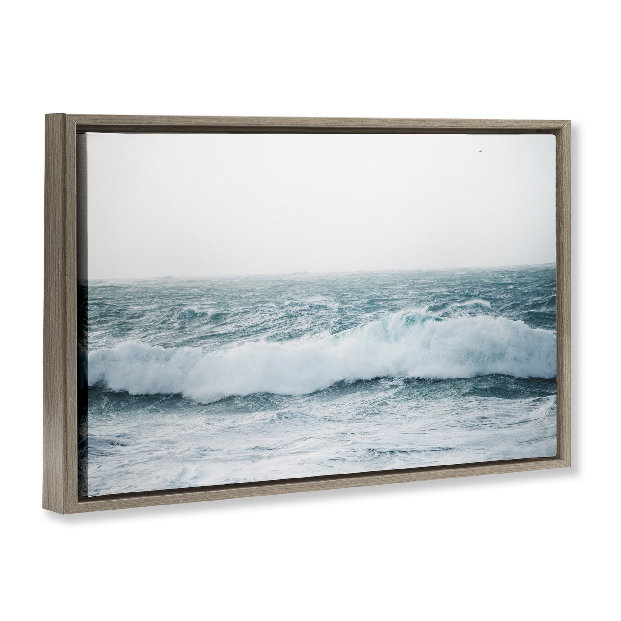 Stupell Industries Beach Waves Horizon Landscape & Nature Photography Brown Floater Framed Canvas Art Print Wall Art, 31 x 21