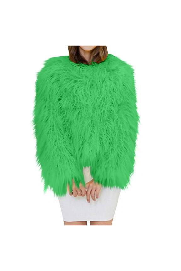 Women's Shaggy Coat Solid Faux Fur Jacket Long Sleeve Plush Cropped Jackets Warm Winter Cardigan Outerwear
