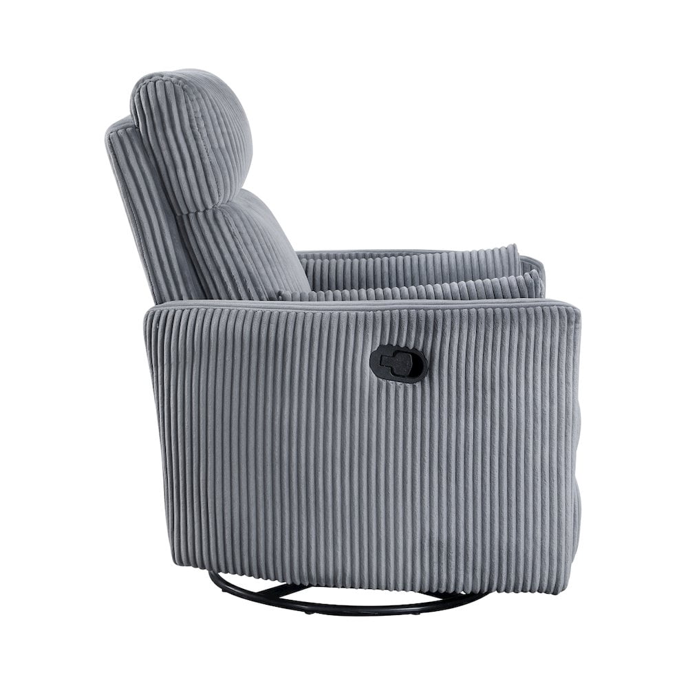 Lexicon Traverse Corduroy Swivel Glider Reclining Chair in Gray