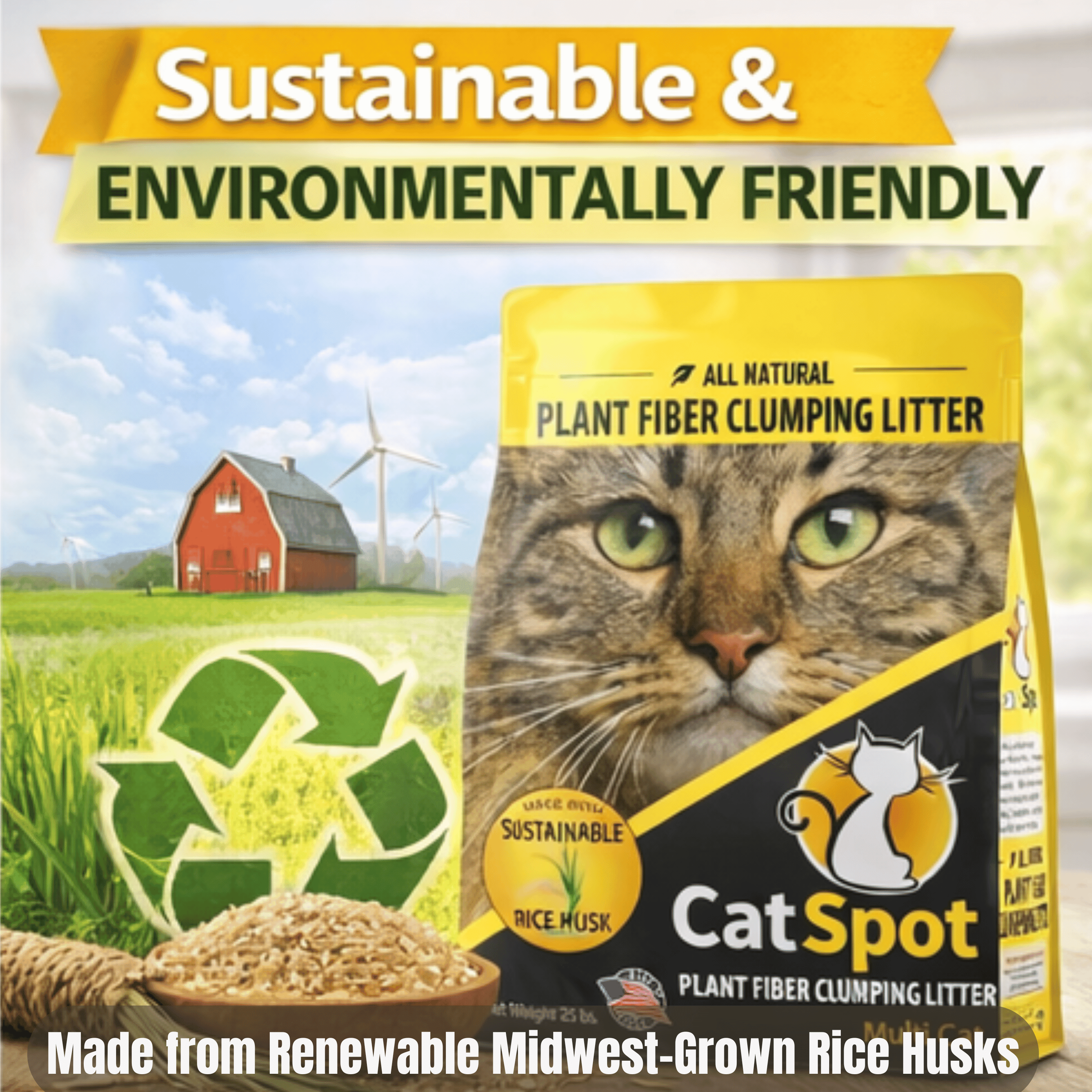 Catspot Lightweight All Natural Plant Fiber Clumping Cat Litter, Chemical Free