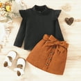 thumbnail image 2 of Toddler Girl Fall Winter Outfit Skirt Set Turtleneck Cotton Pullover Top Button Mini Skirt with Belt 1-5Y, 2 of 5