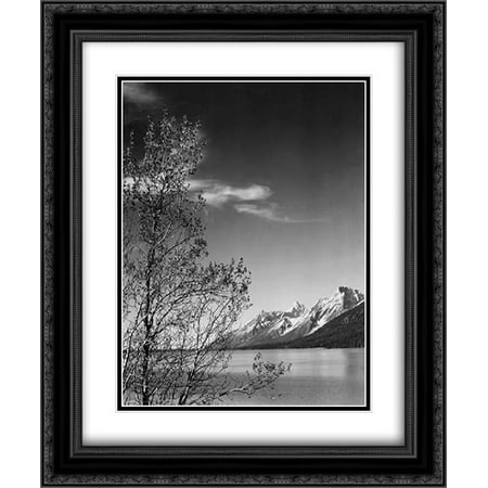 View of mountains with tree in foreground, Grand Teton National Park, Wyoming, 1941 2x Matted 20x24 Black Ornate Framed Art Print by Adams,