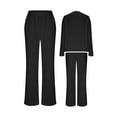 thumbnail image 3 of Women'S 2 Pcs Set Casual Long Sleeve Knit Pullover Top and Wide Leg Pants Sweatsuit Lounge Sets Black XL, 3 of 9