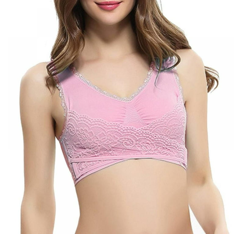 Women Wire Free Sports Bra Solid Lace Lower Bust Side Hooks Buckle Leisure  Underwear