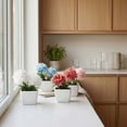 thumbnail image 4 of 1 Pc Fake Plant Small Artificial Green Plant Faux Flowers with Vase Fake Daisy Bouquet in Square White Plastic Vase Flowers for Table Decoration Farmhouse Floral Arrangement, 1.97x4.72 Inch, Pink, 4 of 9