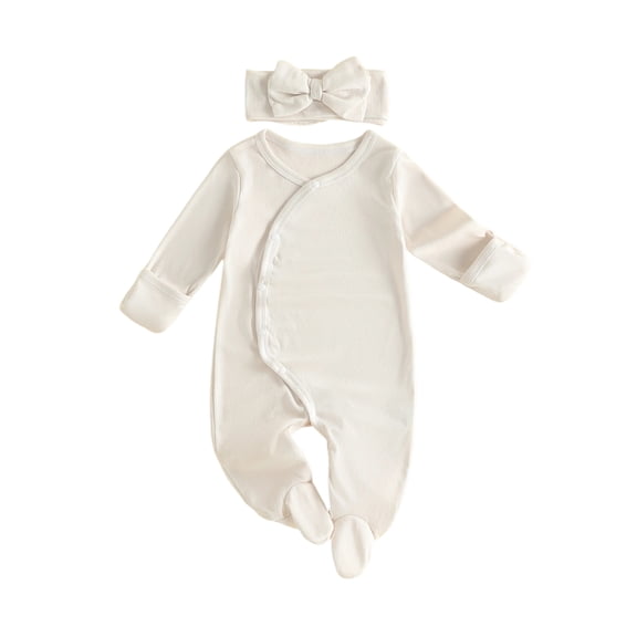RUINIXCW Newborn Baby Girl Hospital Going Home Outfit Footed Romper Infant Girl Spring Fall Winter Clothes Long Sleeve Footie Jumpsuit Headband Set