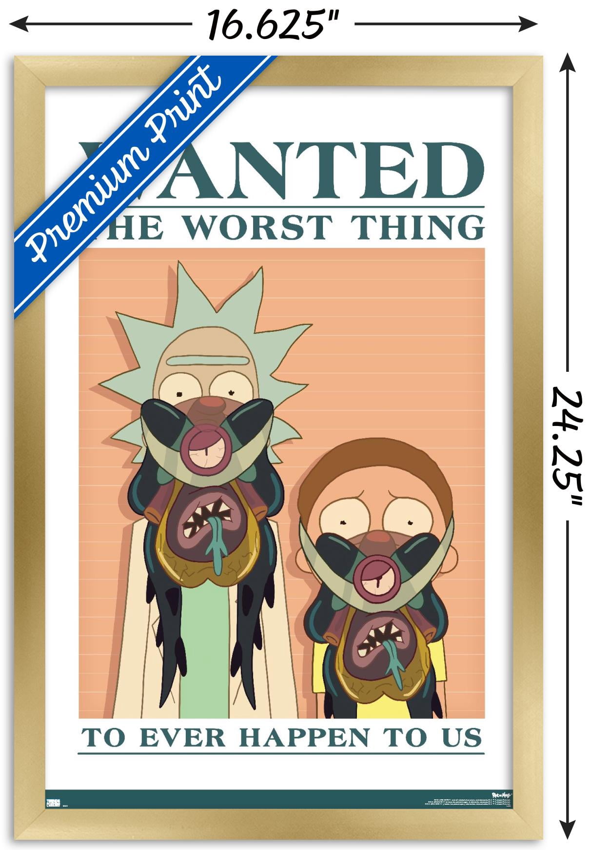Rick And Morty - Wanted Wall Poster, 14.725" x 22.375", Framed