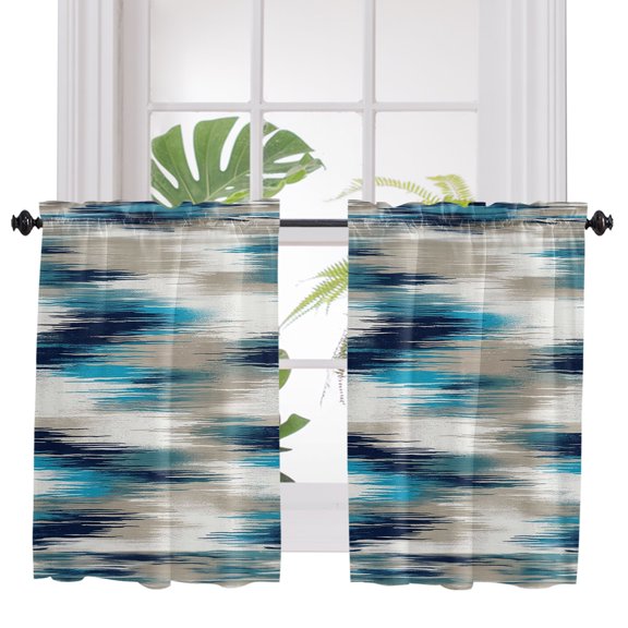 Blue Beige Grey Bathroom Window Curtain, Abstract Art Aesthetic Light Filtering Coffee Kitchen Curtains, Bedroom Living Room Curtains 2 Panel 84"x45"