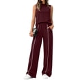 thumbnail image 3 of Womens 2 Piece Lounge Set Summer Travel Outfits Sweatsuit Mock Neck Tank Top Wide Leg Pants with Pockets Casual Activewear Deep Red XL, 3 of 4