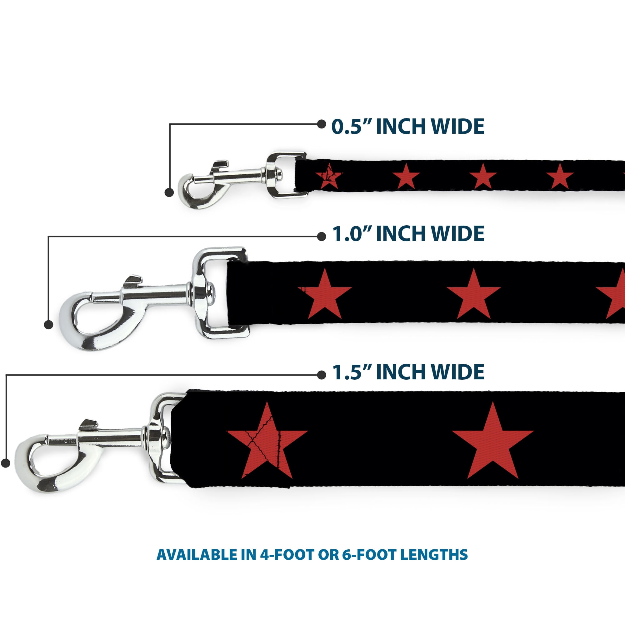 Buckle-Down Pet Leash, Dog Leash, Star Black Red, 6 Feet Long 1.0 Inch Wide