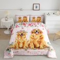 thumbnail image 2 of Manfei Kawaii Dachshund Queen Comforter Set, Romantic Rose Flower Comforter Sets Queen, Pink Golden, Pink Reversible, 3pcs, 1 Comforter and 2 Pillowcases, 2 of 7