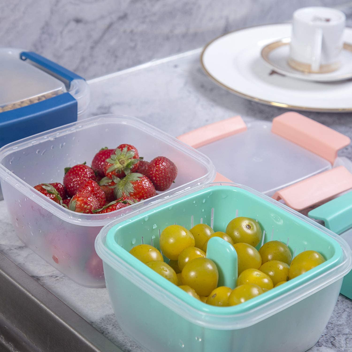 Large Berry Box, High Capacity Fruit Storage Containers for Fridge, Produce Container, Colander, Container With Lid, Refrigerator Organization,