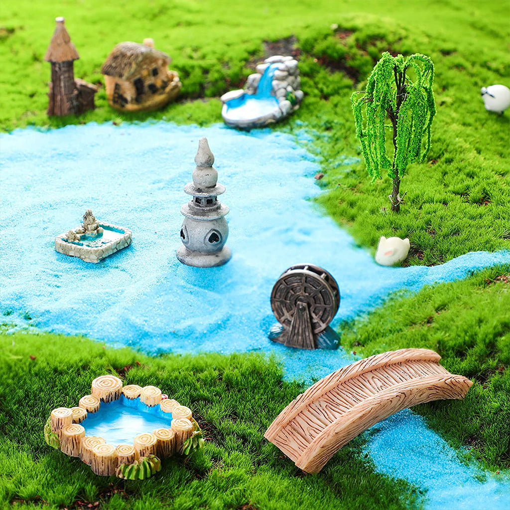 Fairy Garden Accessories Miniature Garden Bridge Figurines with Water Well Ponds DIY Craft Garden Decoration 12pcs 