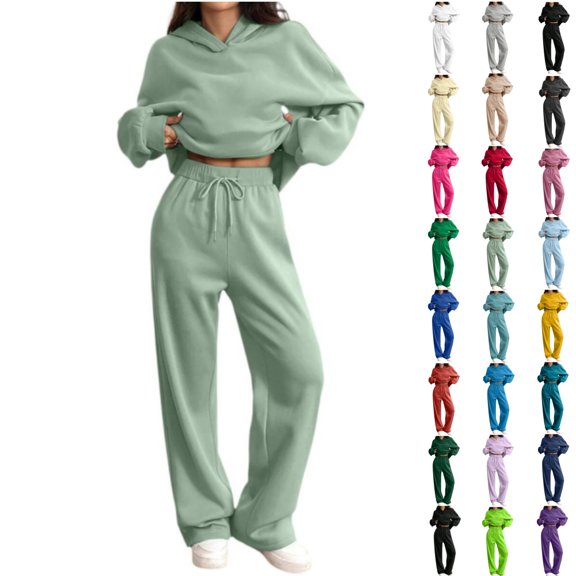 HKYNLAG Women's Oversized 2 Piece Sweatsuit Set Hoodie Wide Leg Sweatpants Fall Winter Casual Lounge Outfit Khaki L