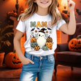 thumbnail image 2 of Rggeeun Child Girl'S Blouse Cartoon Cute Pumpkin Pattern Short Sleeve Crew Neck Soft Lightweight Relaxed Fit for Halloween Travel Party Trendy Tops,White,8-9 Years, 2 of 4