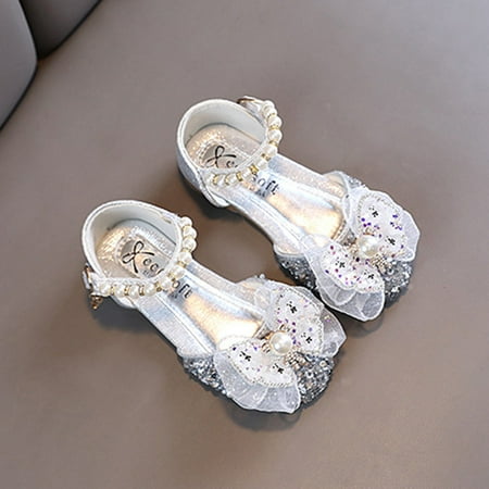 

Dyfzdhu Bow Metal Pearl Rhinestone Color Matching Gradient Spring Shoes For Girls