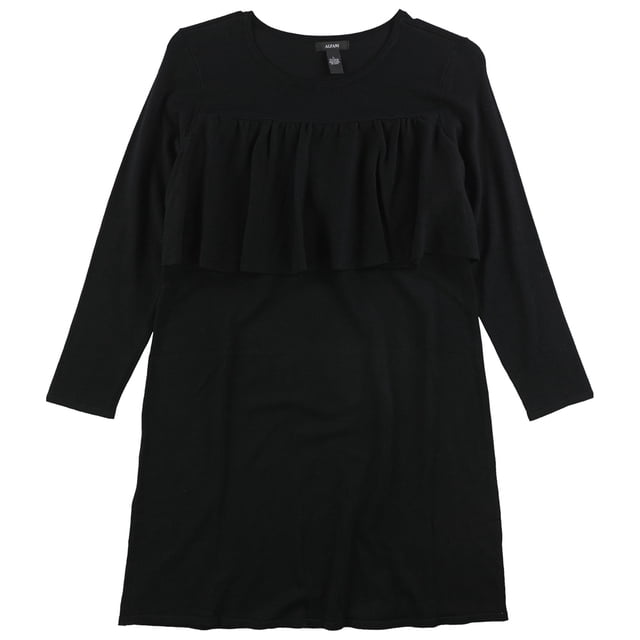 Alfani Womens Ruffle Trim Sweater Dress, Negro, Grande