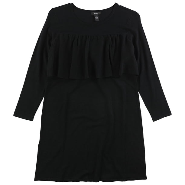Alfani Womens Ruffle Trim Sweater Dress, Negro, Grande