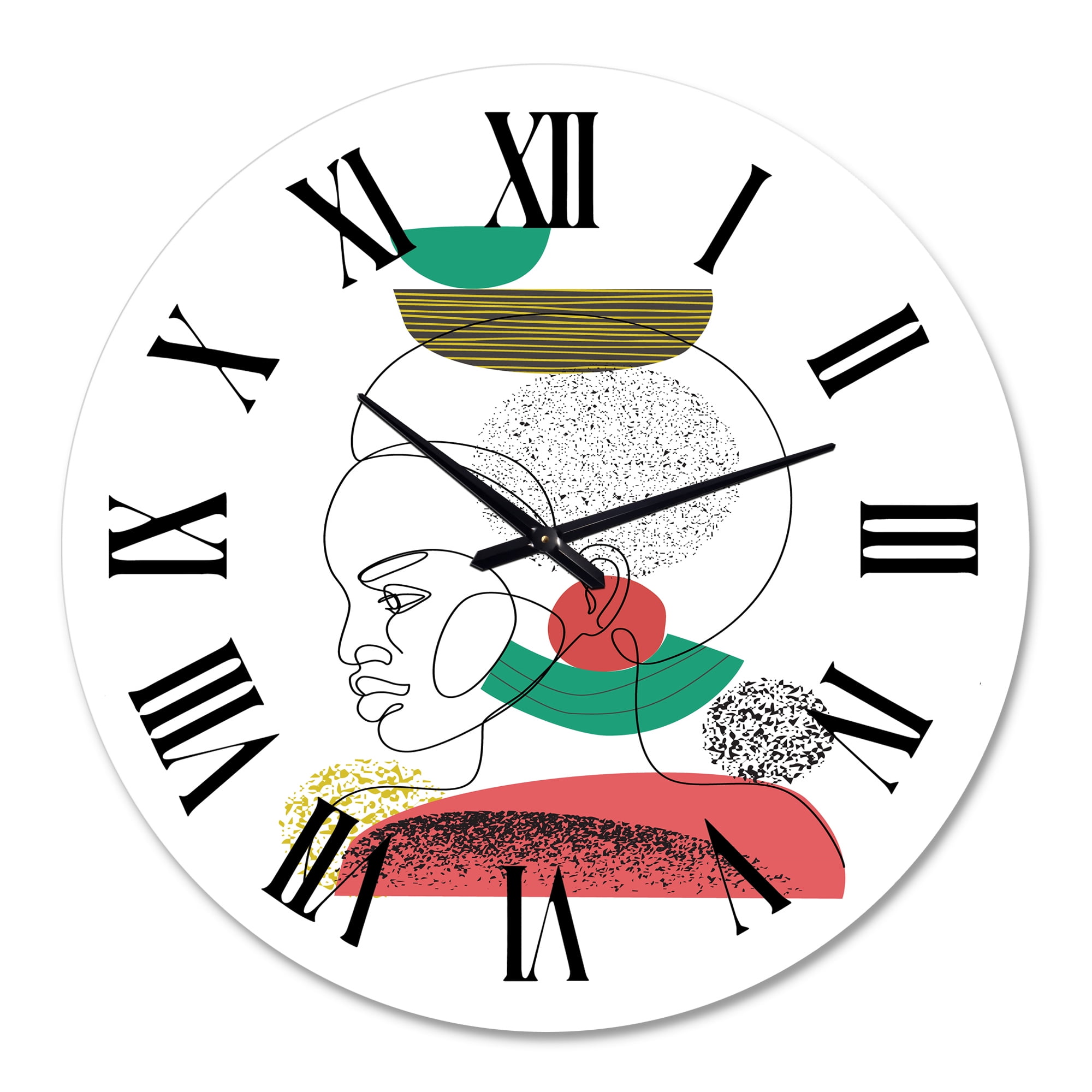 Designart 'One Line Portrait Of Afro American Women Ii' Modern Wall Clock
