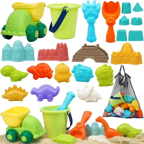 TOY Life Beach Toys for Kids - Sandbox Toy for Toddler with Sand Bucket and Shovel, Dino Sand Castle Molds, Travel Toys for Toddlers 3-4-6-7-8-9-10