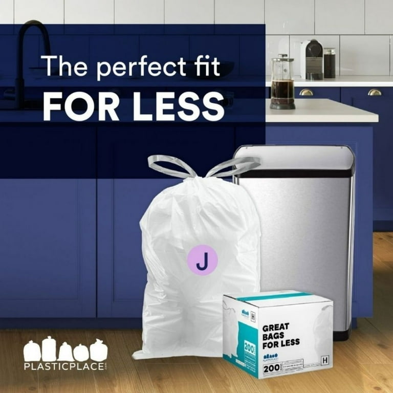 Code J Heavy Duty Drawstring Trash Bags | 1.2 Mil White Garbage Can Liners (50 Count) | Compatible with simplehuman Code J | 10-10.5 Gallon / 38-40