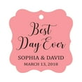 thumbnail image 1 of Darling Souvenir Personalized Fancy Frame Wedding Gift Tags 'Best Day Ever' Custom Name & Date Favor Hang Tags-Peach & Pink-100 Tags, 1 of 1