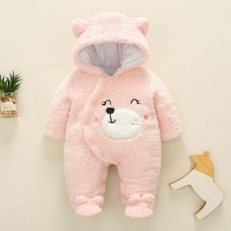 

Baby Clothes Clearance! purcolt Baby Boys Girls One-Piece Plush Hooded Jumpsuit Autumn Winter Warm Footie Romper Outfits Bear Ear Infant Snaps Fleece Bodysuit Playsuit Newborn Clothes