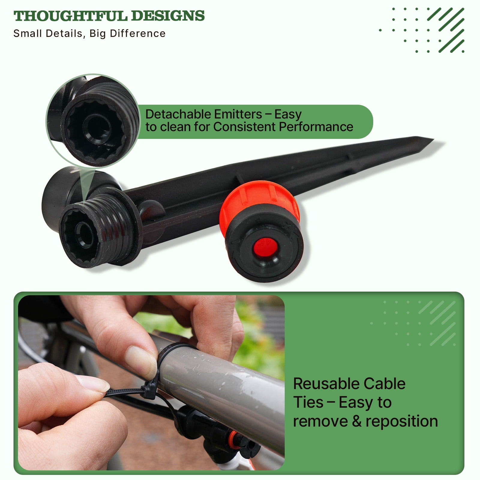 100FT Drip Irrigation System Kit, Quick-Connect Garden Watering System with 1/2” & 1/4” Tubing, Y Splitter, 22 Adjustable Emitters & Nozzles for Garden Beds, Greenhouse, Yard