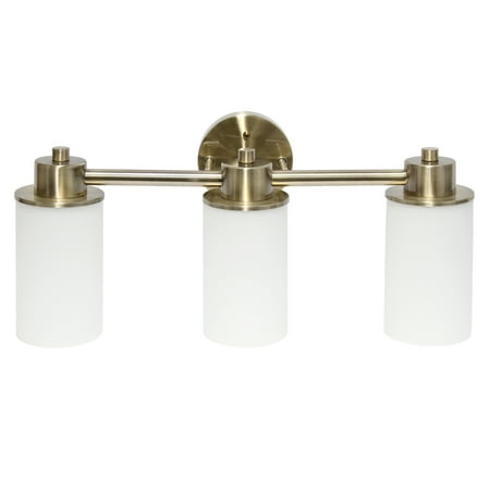 Lalia Home 3 Light Metal and Opaque White Glass Shade Vanity, Antique Brass